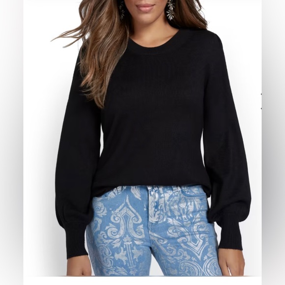 New York & Company Sweaters - NY & Co. Essential Puff-Sleeve Sweater in Black. Large.